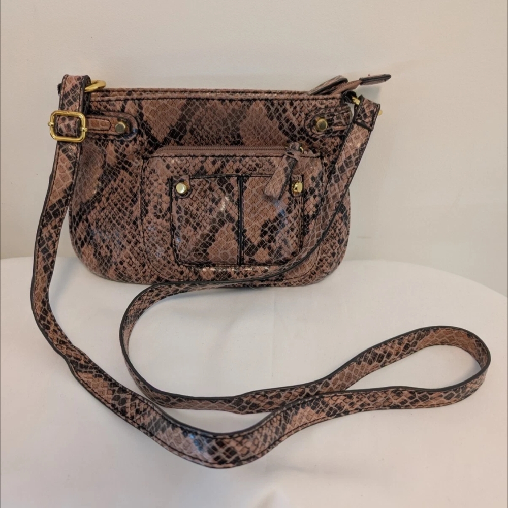 Jessica Simpson Black and Cream Colored Faux Snakeskin Pattern Shoulder Bag